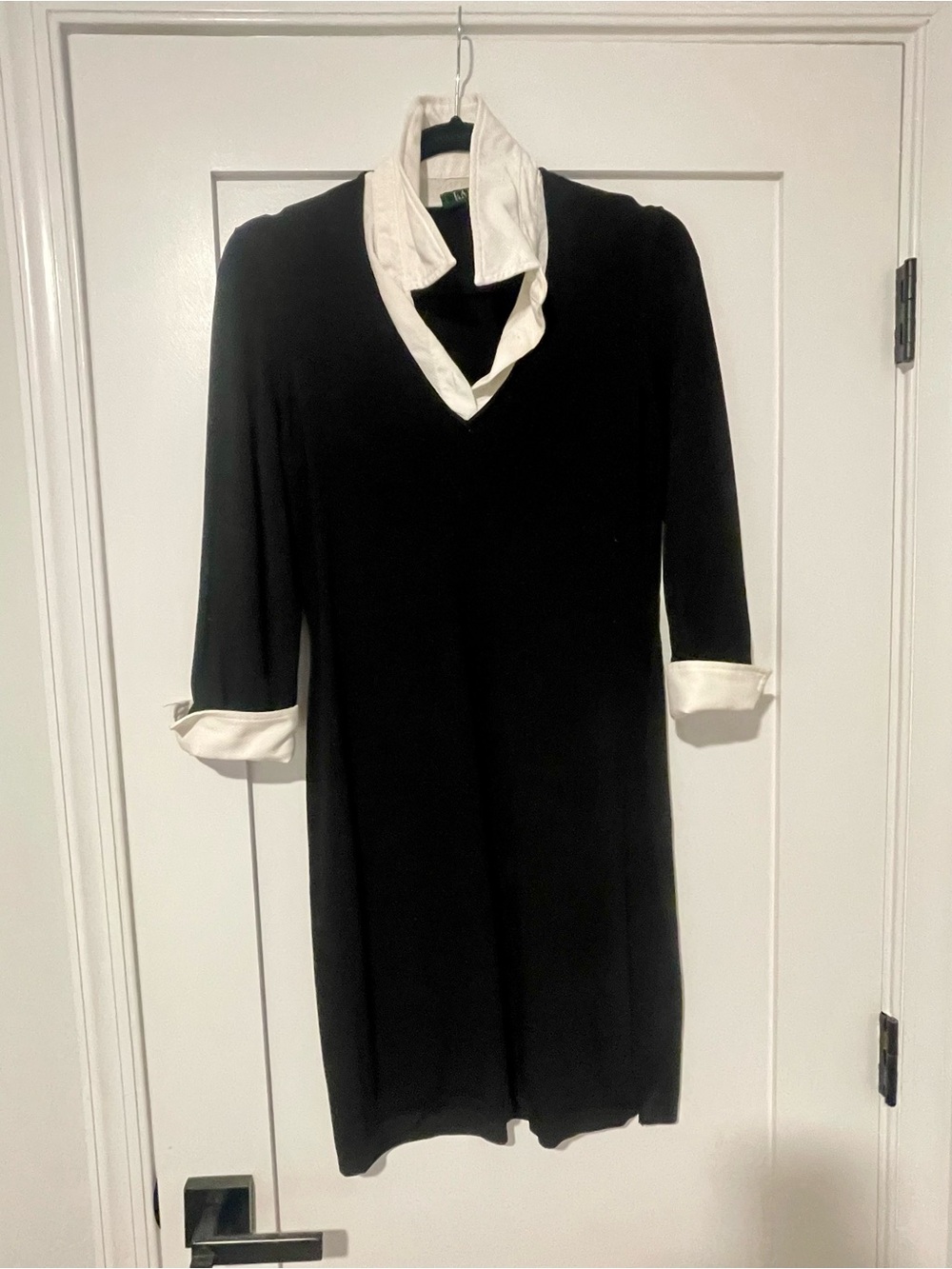 Ralph Lauren Black Midi Dress with White Collar & Cuffs